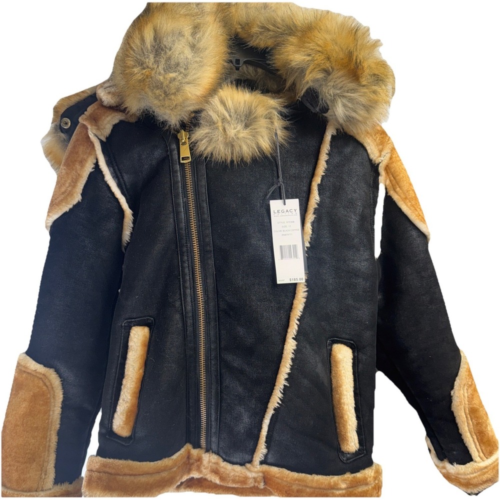 Jordan Craig Women's /Unisex Kids Black Coffee Moto Shearling Jacket